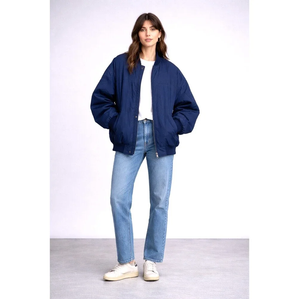 Vintage Aberdeen Bomber Jacket Mens XL Navy Blue Harrington Zip Cotton Lined Ret